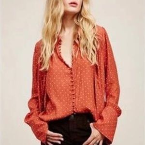 Free People XS Rust Polka Dot Blouse
